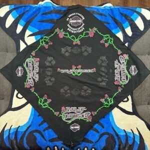 07 Harley-Davidson Black Bandana with Purple and Green Design Like New